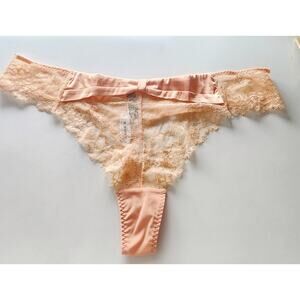 Adore Me Satin Thong Lace Bow Peach Underwear Panty Plus Size 3X Luxe Lingerie